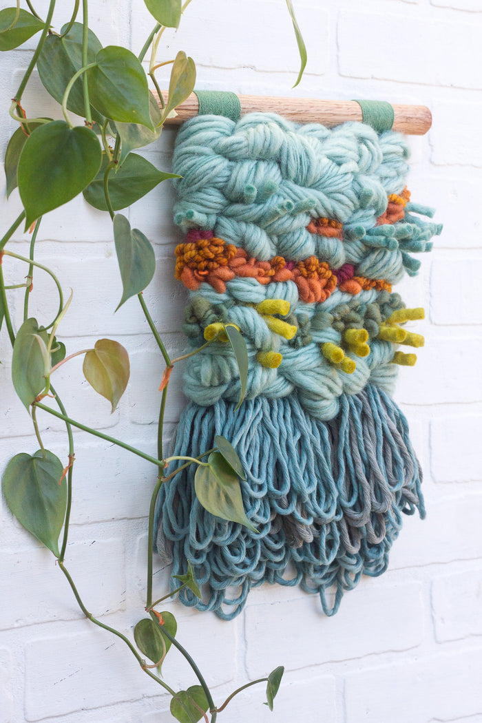 Textured Woven Wall Hanging | Seafoam + Green + Orange