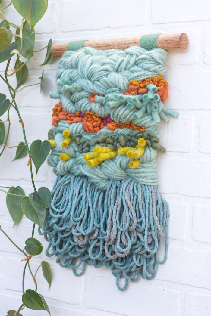Textured Woven Wall Hanging | Seafoam + Green + Orange