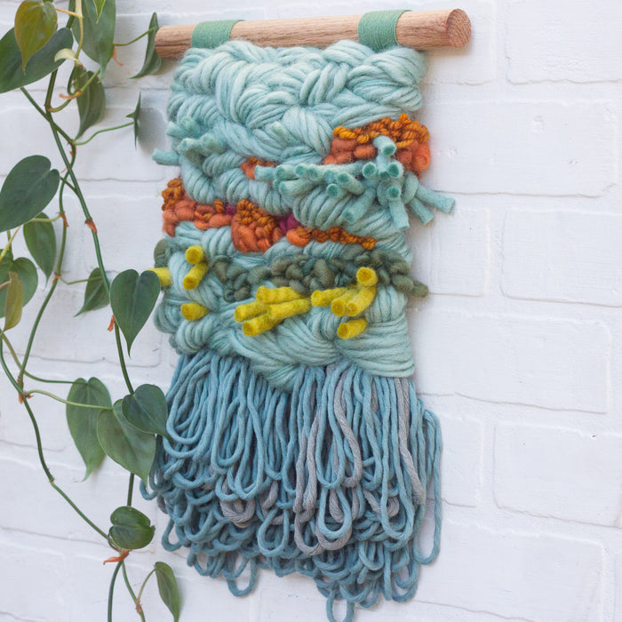 Textured Woven Wall Hanging | Seafoam + Green + Orange