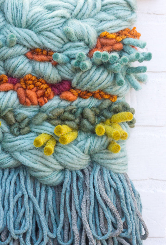 Textured Woven Wall Hanging | Seafoam + Green + Orange