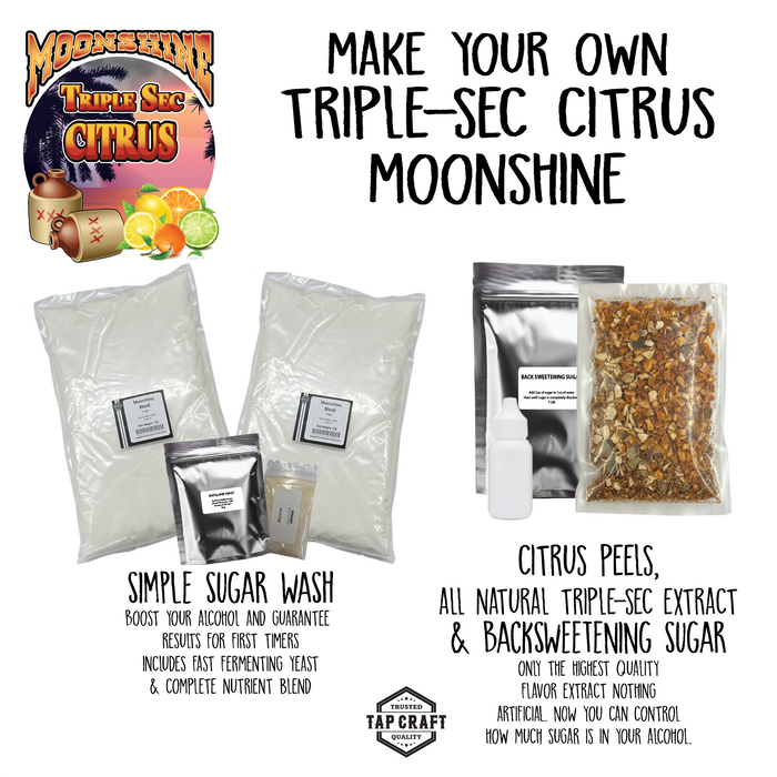 Triple Sec Citrus Moonshine Sugar Wash ingredients and Fermentation Kit