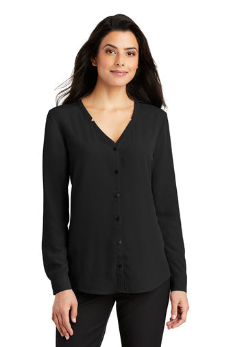 VB - Ladies Long Sleeve Button-Front Blouse  LW700