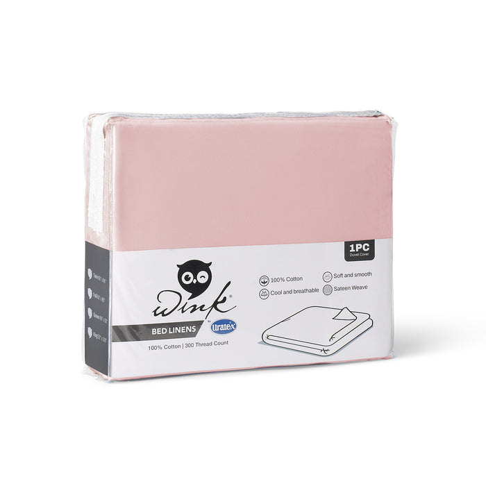 Packaging of the Wink Bed Linens Duvet Cover in pink