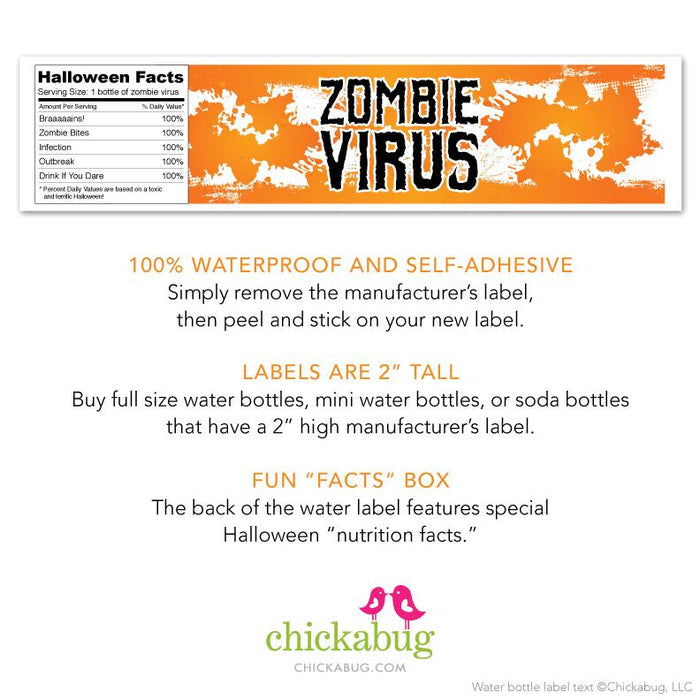 "Zombie Virus" Halloween Drink Labels
